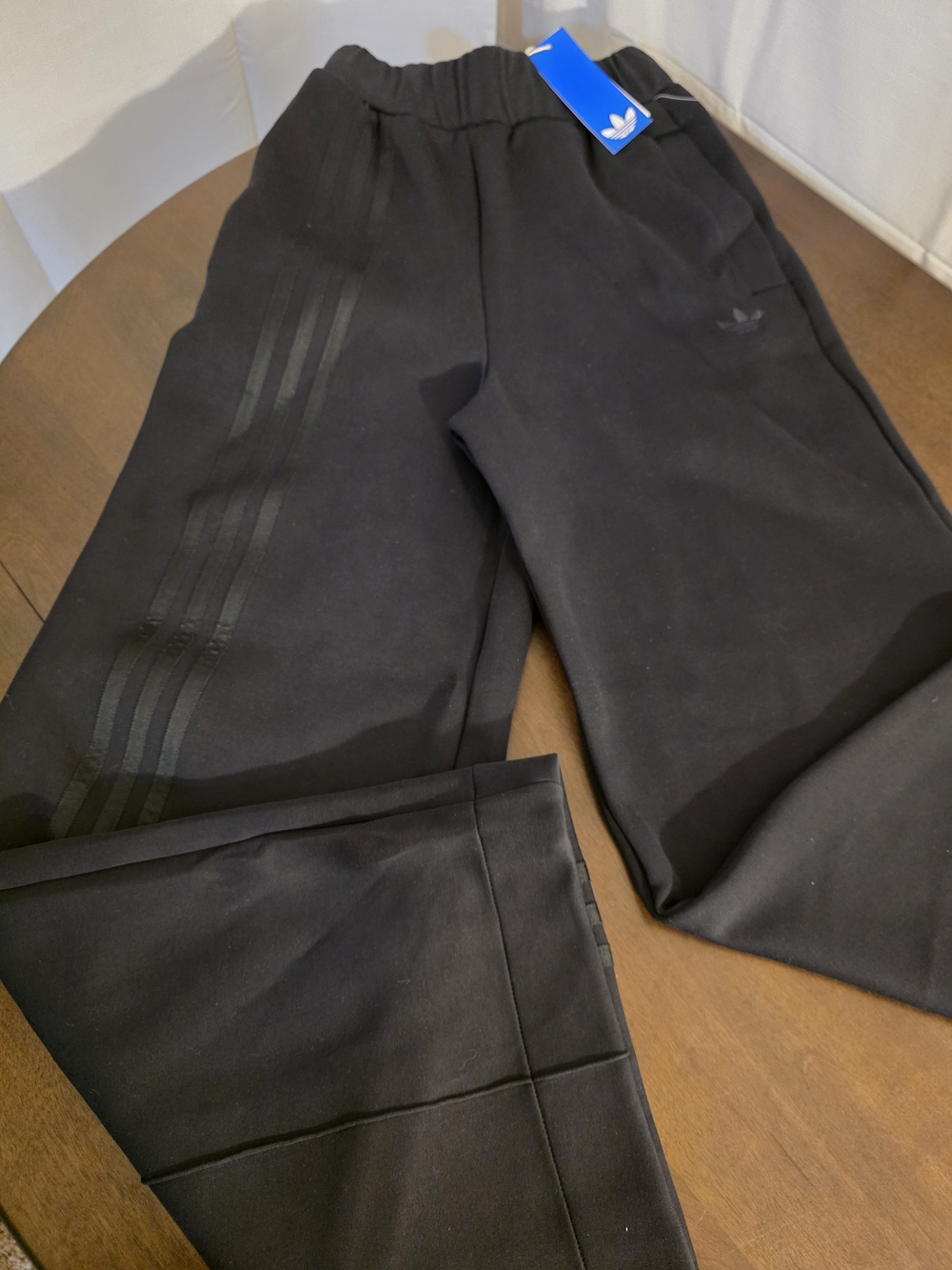 Adidas Off-Placed 3 Stripe Wide-Leg Black on Black Pants, New! Sz XS - Picture 5 of 14